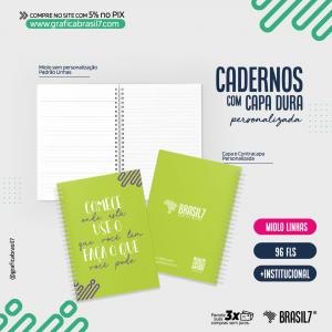 Caderno A5 Capa Dura Personalizado | + Institucional | Miolo Padrão com Linhas Capa Dura personalizada - Miolo Padrão 17,5x24,5  Laminação fosca frente 96 Folhas Wire-o Branco