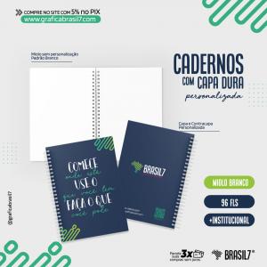 Caderno A5 Capa Dura Personalizado | + Institucional | Miolo Padrão Branco Capa Dura personalizada - Miolo Padrão Branco 17,5x24,5  Laminação fosca frente 96 Folhas Wire-o Branco