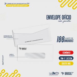 ENVELOPE CARTA OFÍCIO COM JANELA 23x11cm | ECONÔMICO Sulfite 90g 23x11cm 1x0 Impressão Preto e Branco Sem Verniz Corte-vinco-cola com Janela Aba Superior