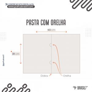 PASTA COM ORELHA  150g Sem Verniz Papel 150g 22x31cm (fechada) | 31x45 cm (aberta) 4x0 Impressão externa, dentro da pasta branco. Sem Verniz.  