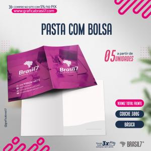 PASTA COM BOLSA  300g Verniz Total Frente Couche 300g 22x31cm (fechada) | 31x45 cm (aberta) 4x0 Colorido Fora, dentro da pasta branco Verniz Total Frente  Bolsa Branca ou Personalizada