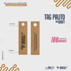 Tag Palito 2x9cm papel Kraft Kraft 280g. Tam Final 2,3x8,8cm 4x4 Impressão Frente e Verso. Sem Verniz. Furo 4mm. 